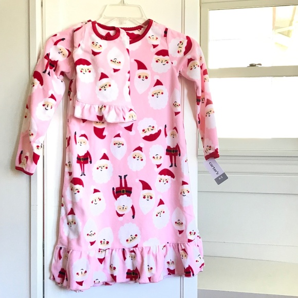 Carter’s Fleece Nightgown with Matching Doll Nightgown Santa Pink Girls Size 4 5 - Picture 1 of 16